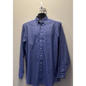 LL Bean Shirt Mens L  Blue solid Button Down Wrinkle Resistant Cotton‎ Casual